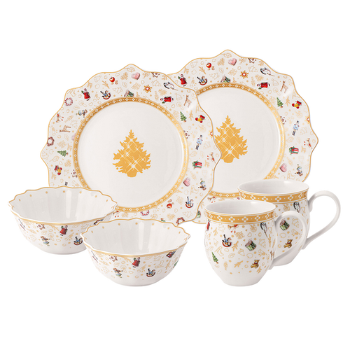 Aparelho de Jantar Natalino Dourado - 6 Peças