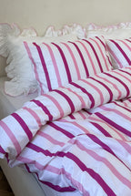 Conjunto de roupa de cama com listras rosa - 4 peças