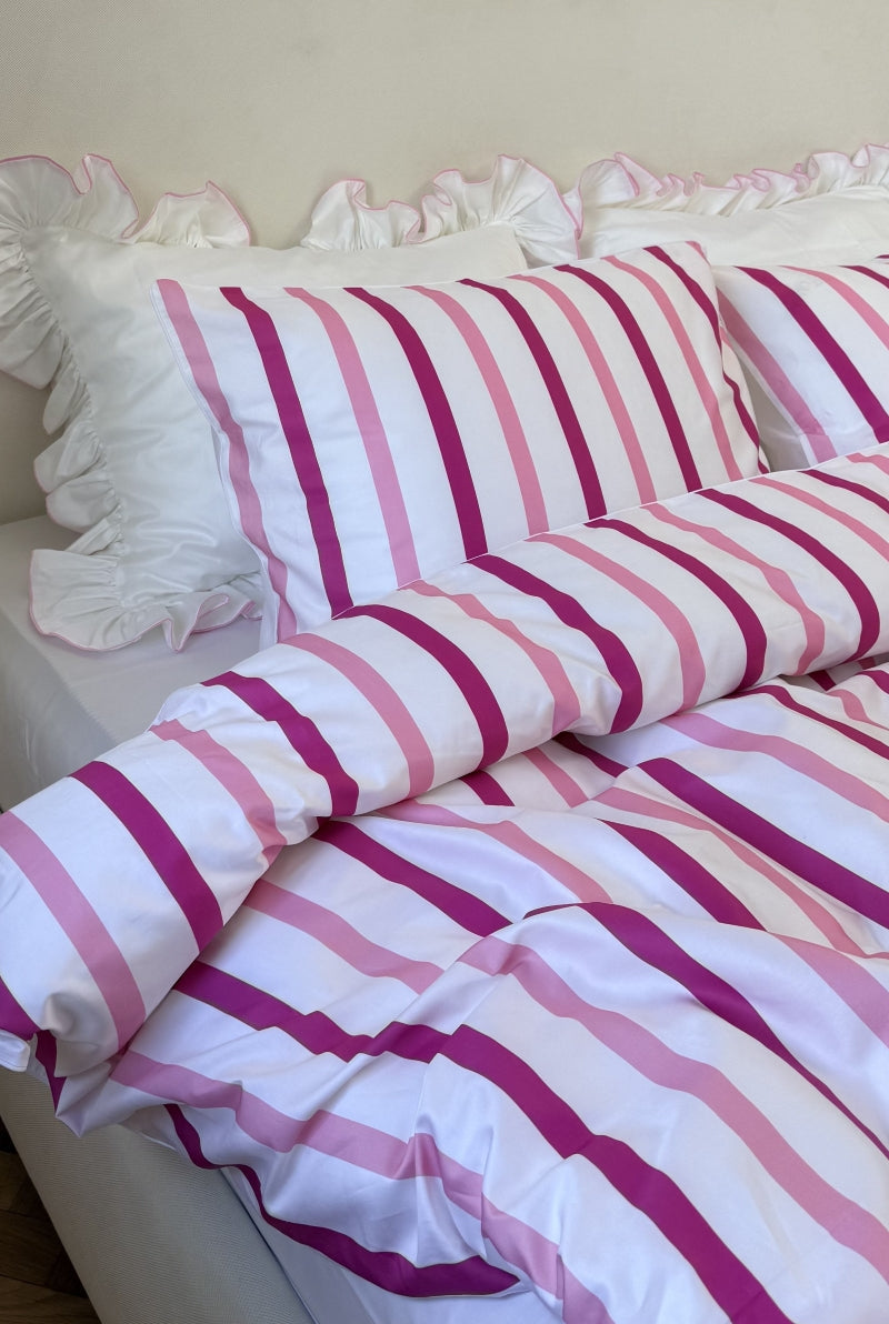 Conjunto de roupa de cama com listras rosa - 4 peças