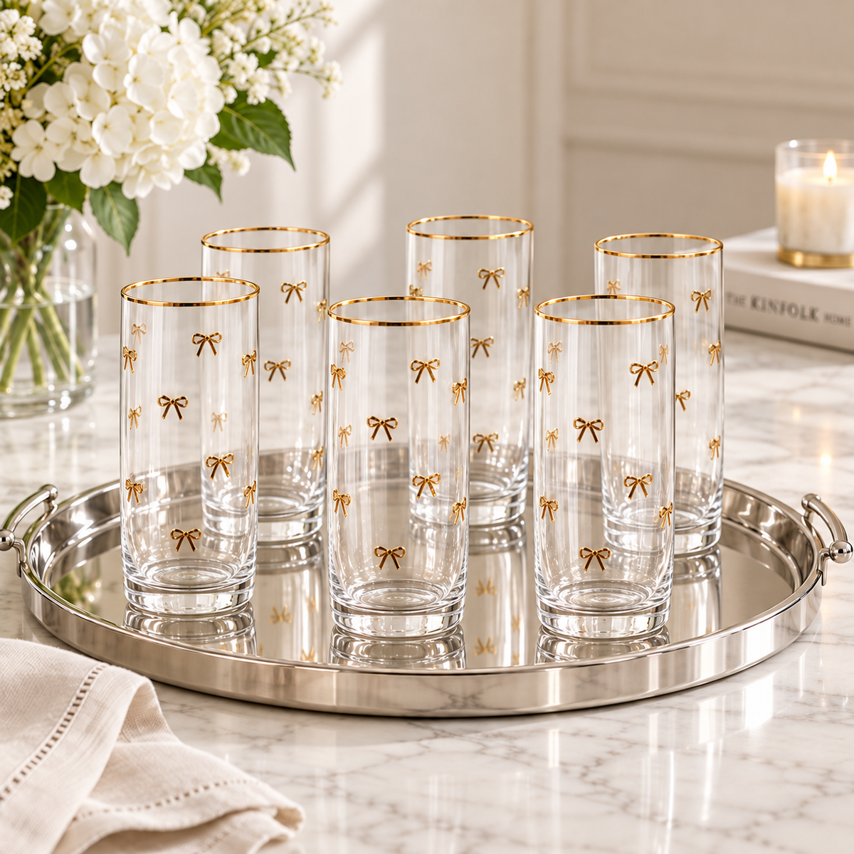 Kit Copo Laço Dourado Vidro – Coleção Elegance