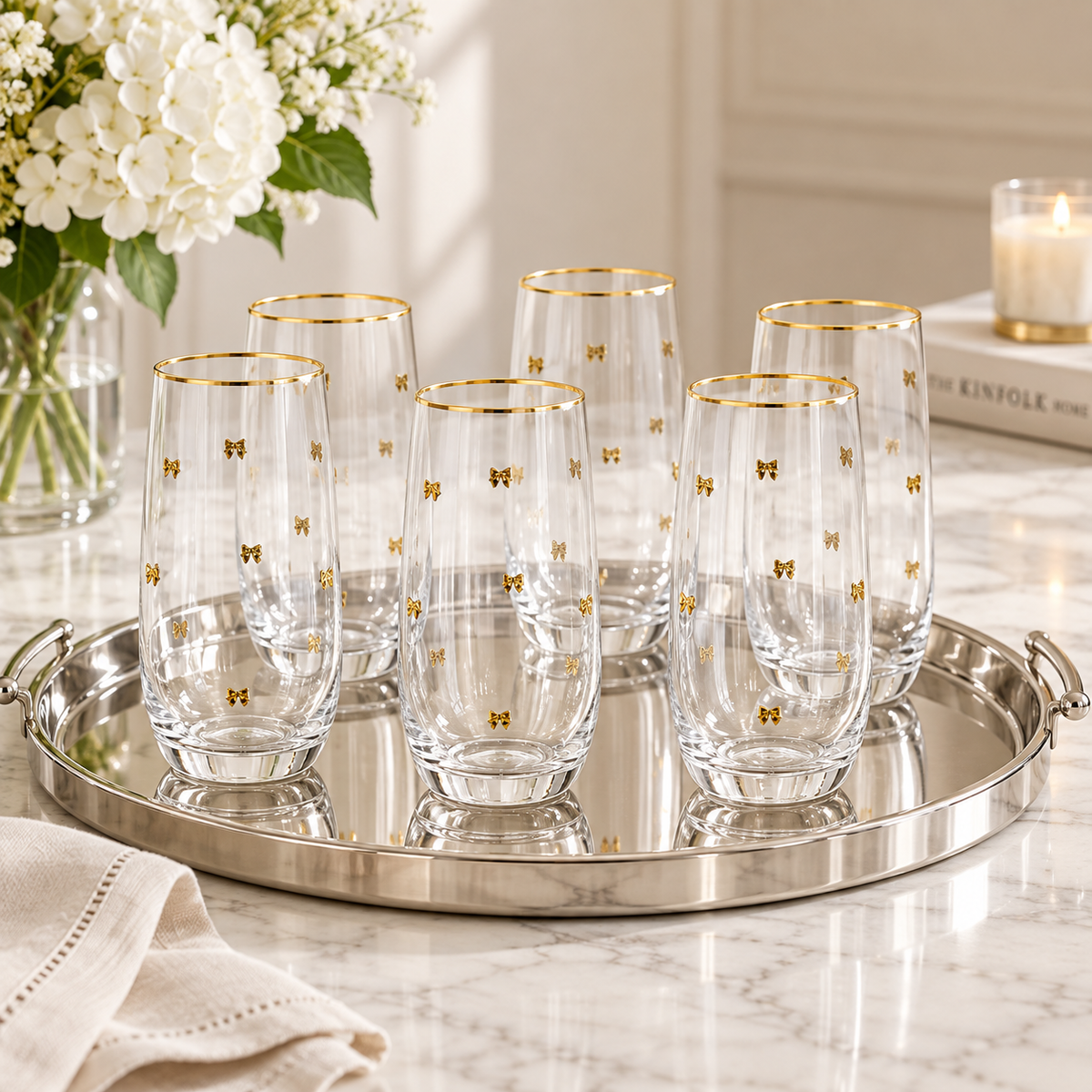 Kit Copo Laço Dourado Vidro – Coleção Elegance