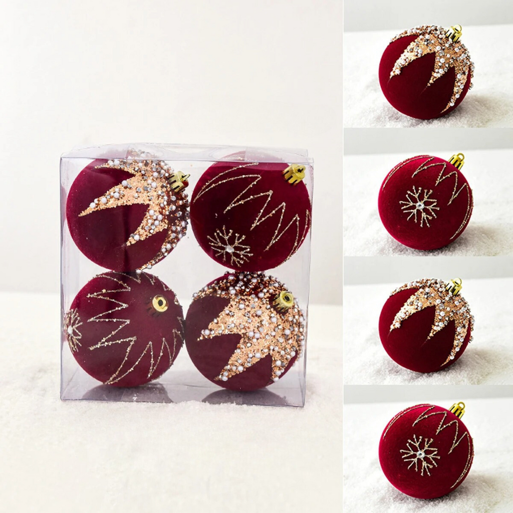 Bolas de Natal Pintadas e de Pelúcia Vermelhas para Árvore de Natal