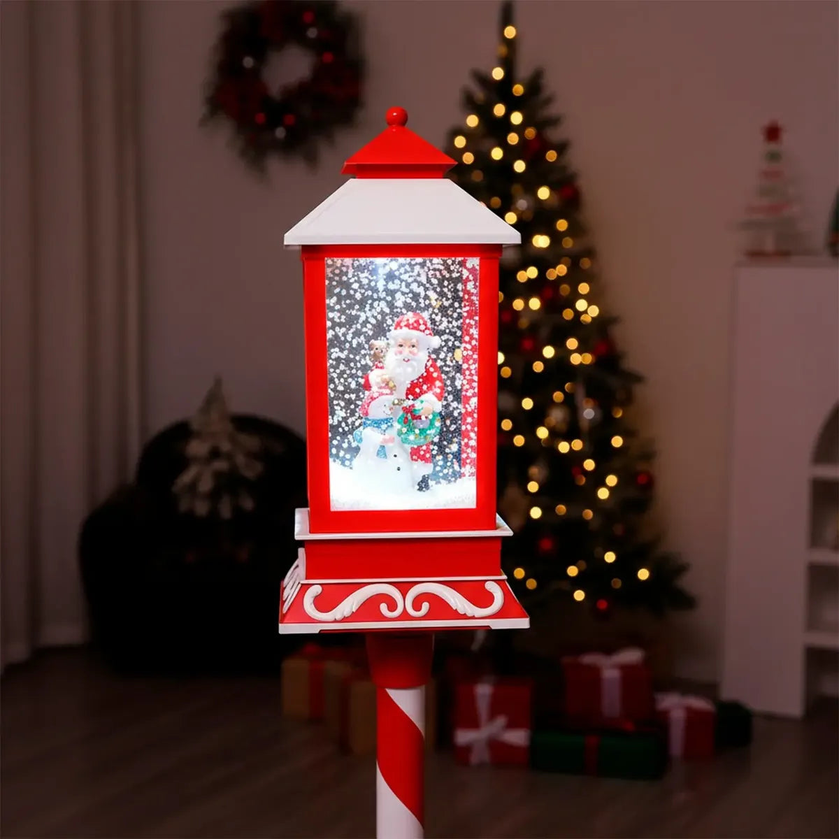 Poste encantado 148cm com Neve, Luz LED e Som Musical — Bivolt