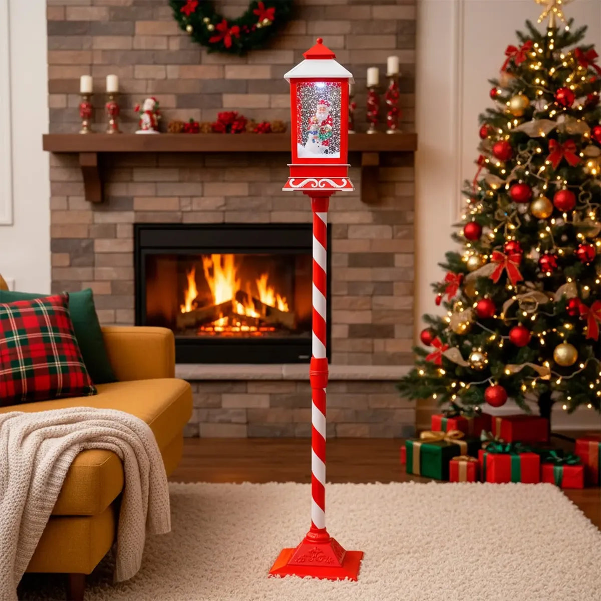 Poste encantado 148cm com Neve, Luz LED e Som Musical — Bivolt
