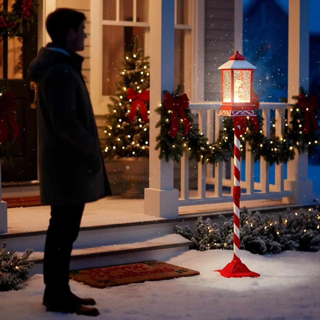 Poste encantado 148cm com Neve, Luz LED e Som Musical — Bivolt