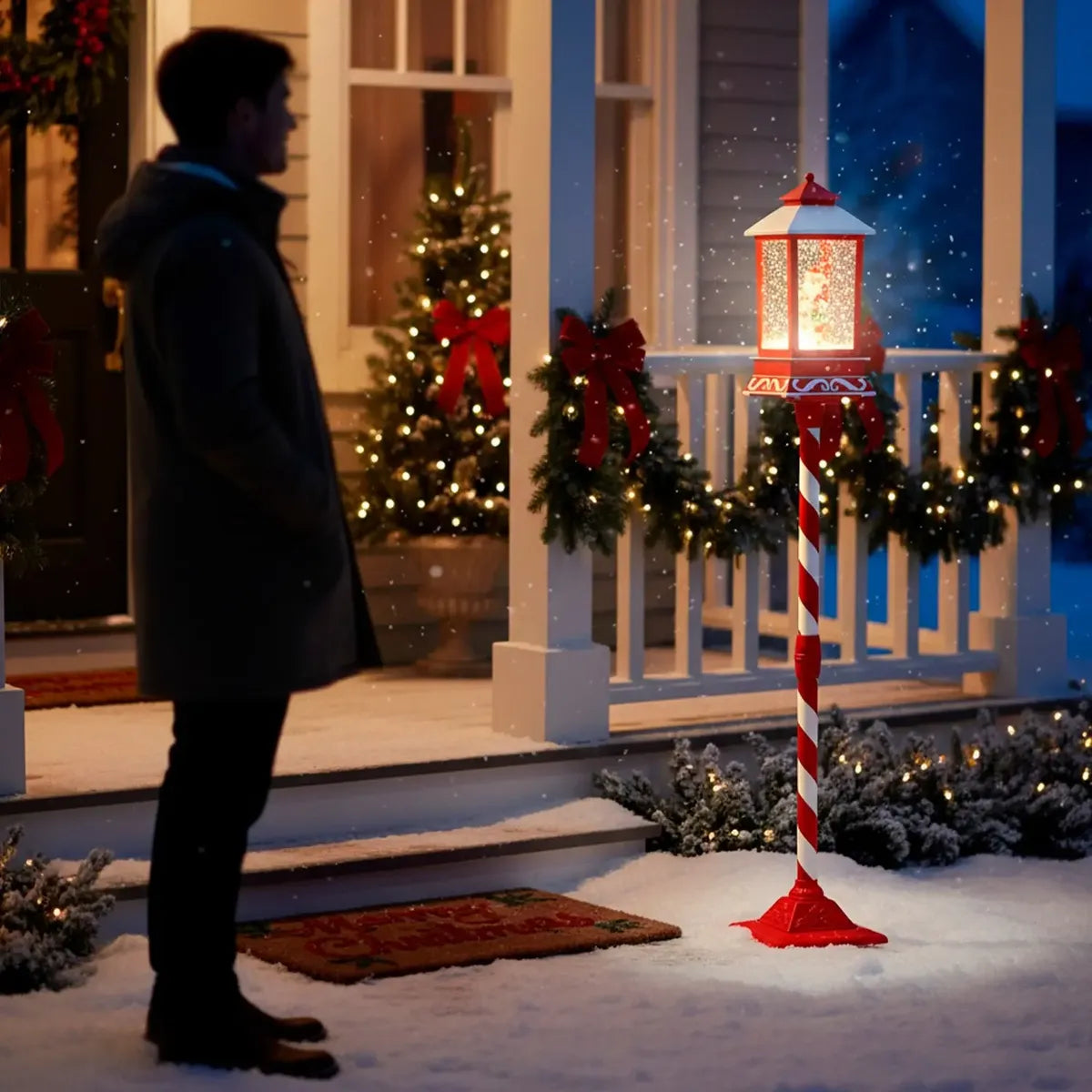 Poste encantado 148cm com Neve, Luz LED e Som Musical — Bivolt