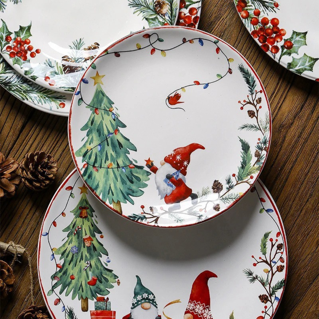 Prato de Jantar de Cerâmica com Tema de Natal
