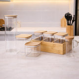 Kit Organizador Premium Kitchen Bamboo – Potes de Vidro com Tampa de Bambu