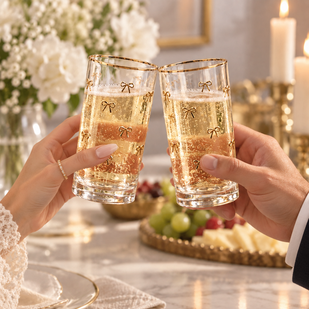 Kit Copo Laço Dourado Vidro – Coleção Elegance