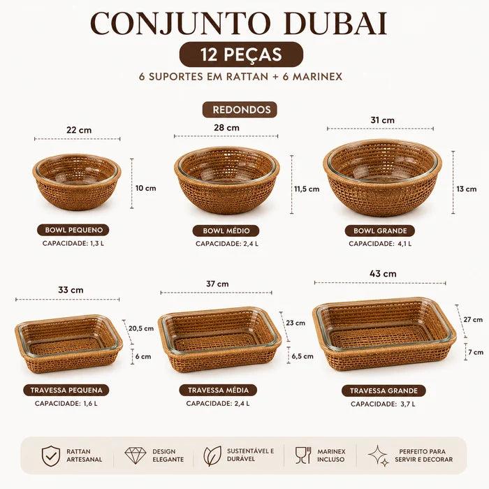 Conjunto Dubai Rattan & Vidro Marinex — A Mesa que Todo Mundo Vai Comentar