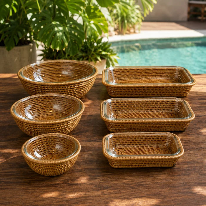 Conjunto Dubai Rattan & Vidro Marinex — A Mesa que Todo Mundo Vai Comentar