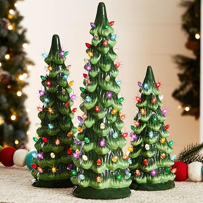 Mini Árvores de Natal com Led de Cerâmica