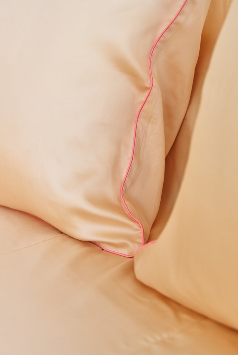 Conjunto de roupa de cama Tencel Cashew com detalhes em rosa - 4 peças