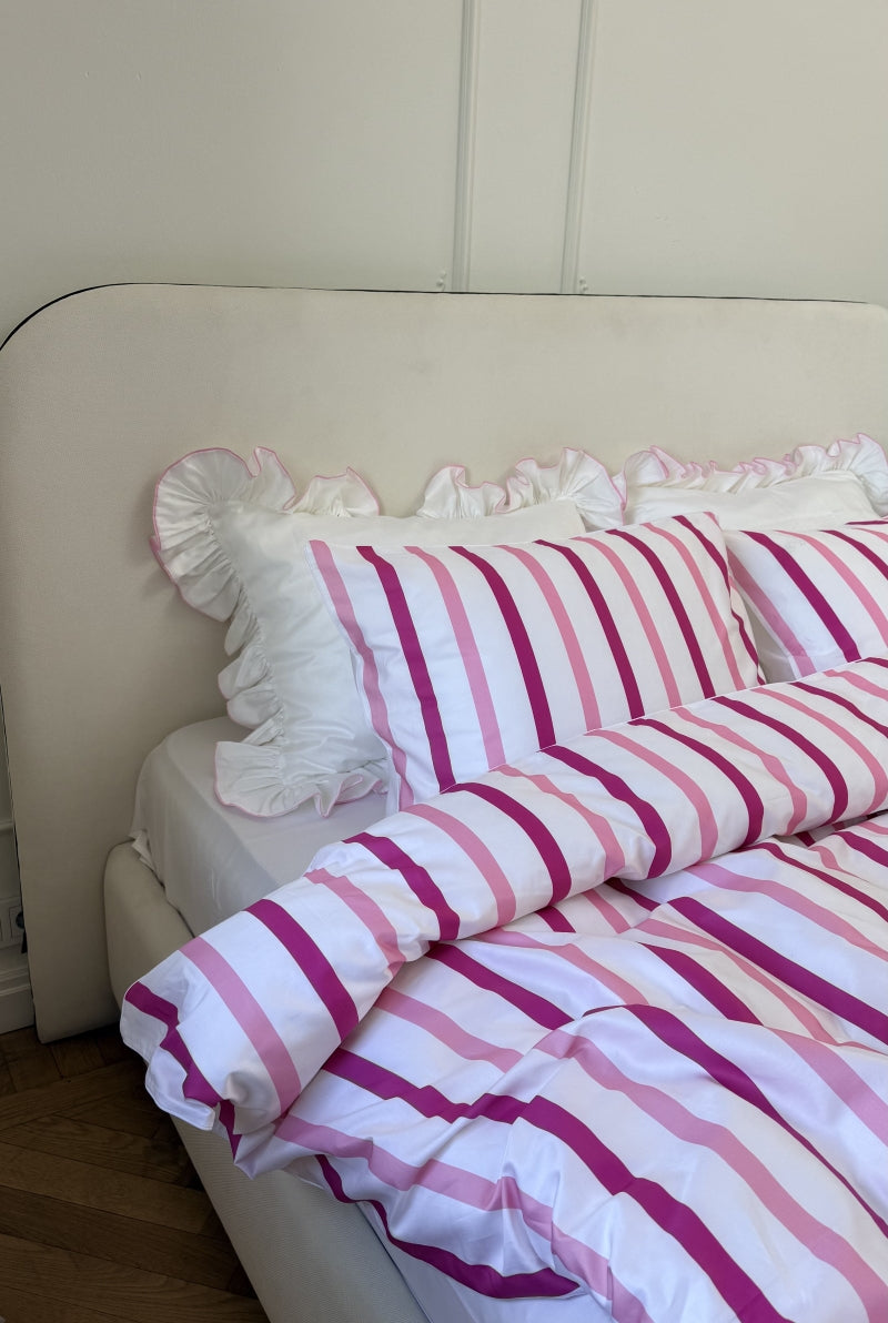 Conjunto de roupa de cama com listras rosa - 4 peças