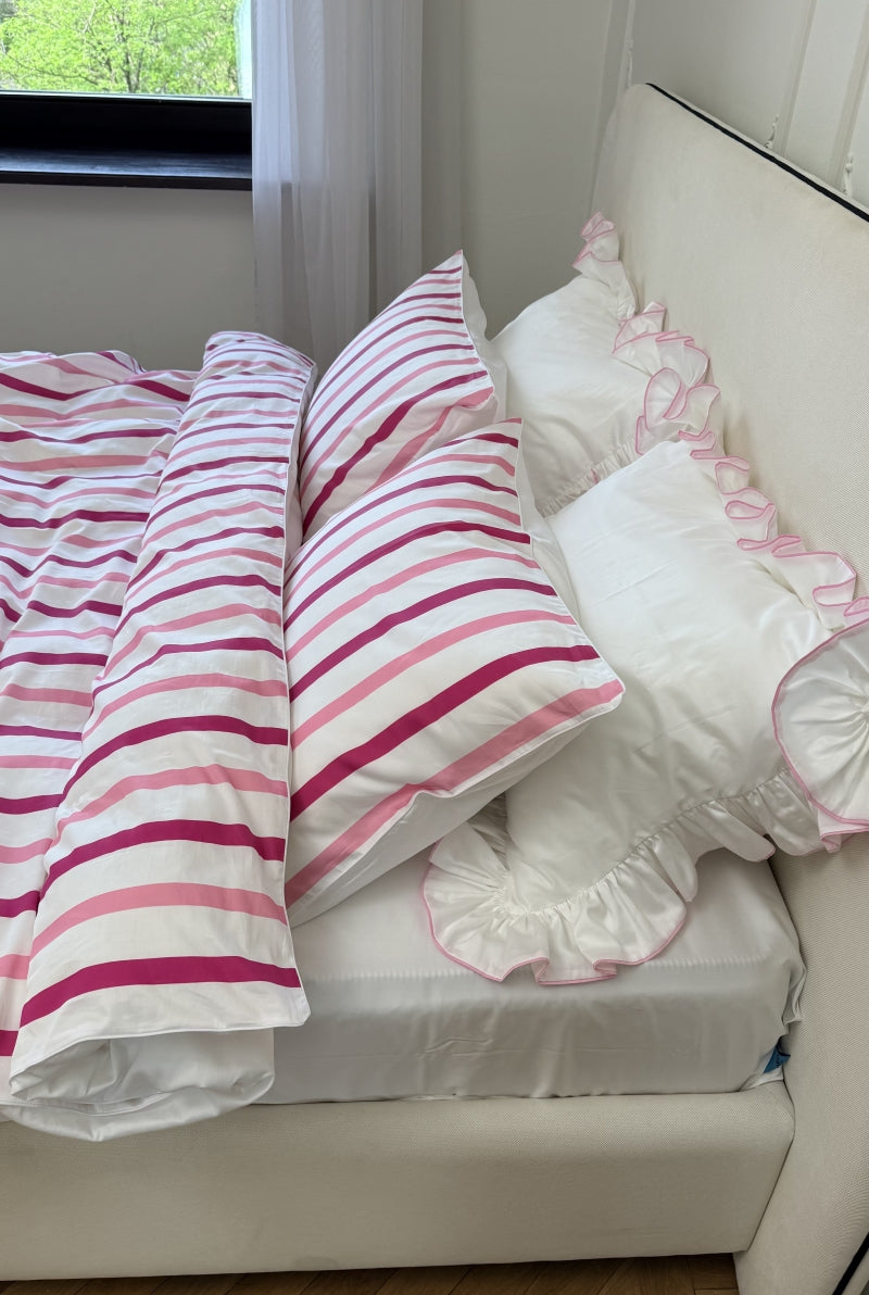 Conjunto de roupa de cama com listras rosa - 4 peças