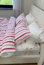 Conjunto de roupa de cama com listras rosa - 4 peças