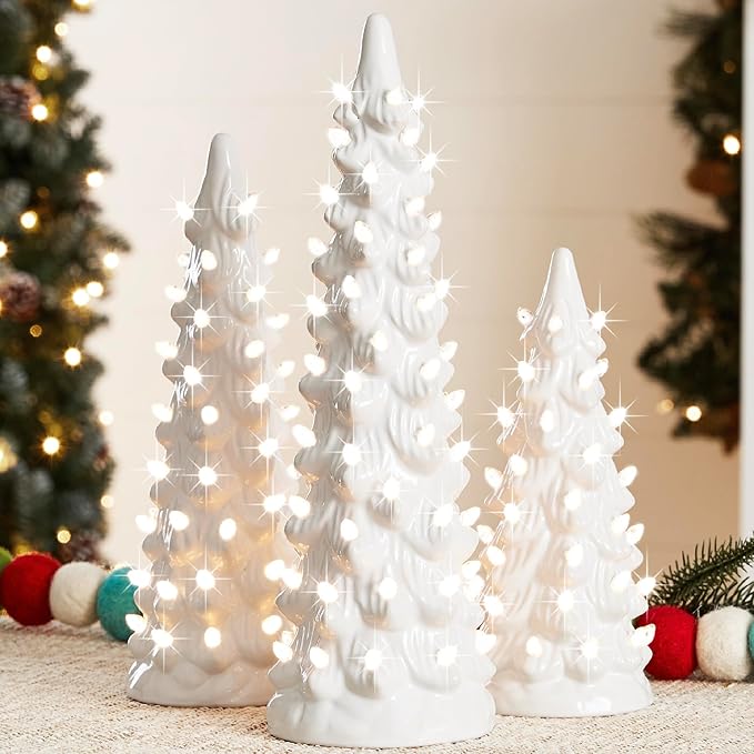Mini Árvores de Natal com Led de Cerâmica