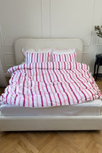Conjunto de roupa de cama com listras rosa - 4 peças