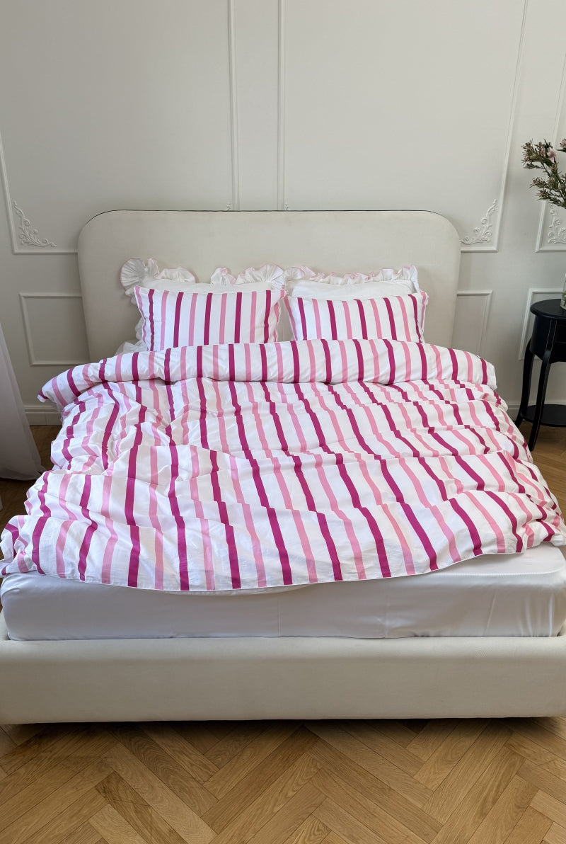 Conjunto de roupa de cama com listras rosa - 4 peças