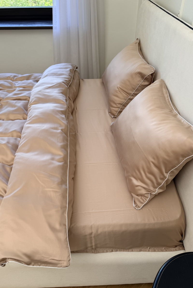 Conjunto de roupa de cama Tencel cor café com leite - 4 peças